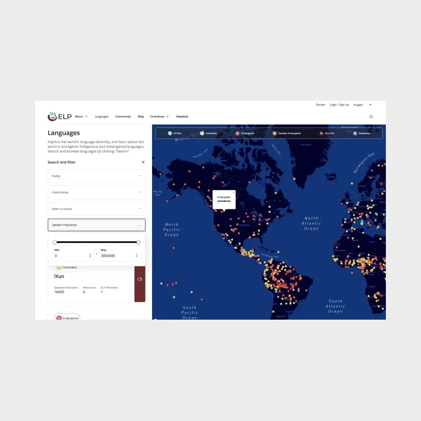 Endangered Languages Project world map of language vitality