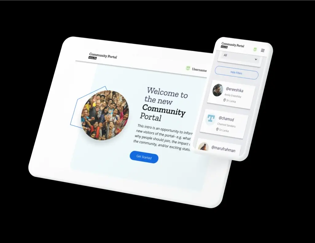Mozilla Community Portal on tablet and phone