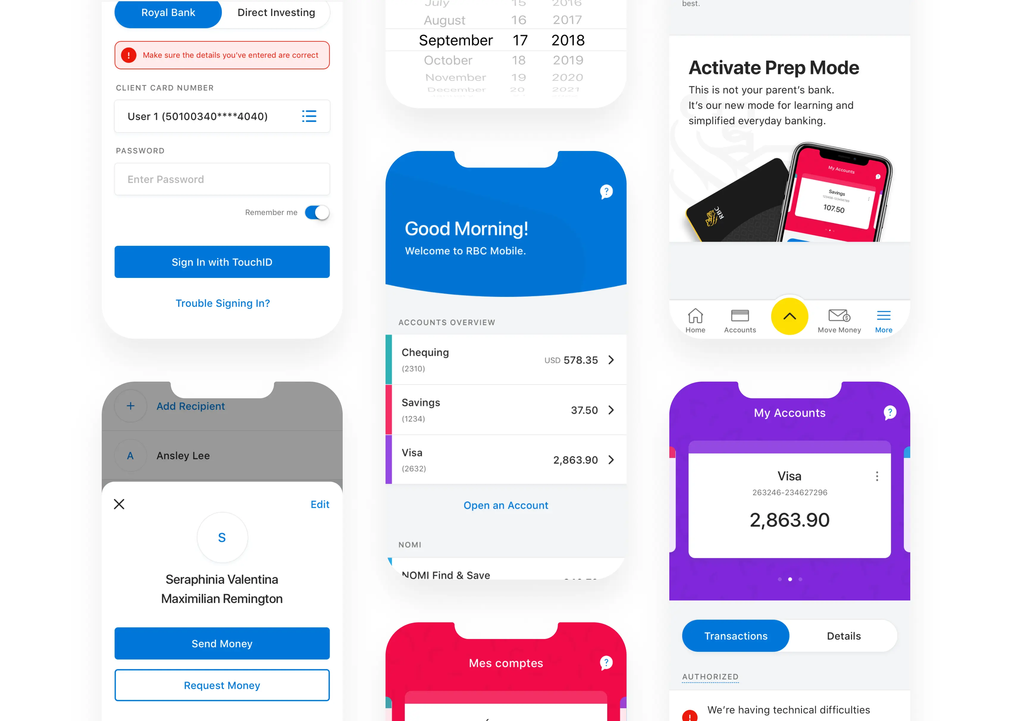 RBC mobile banking app youth mode screens